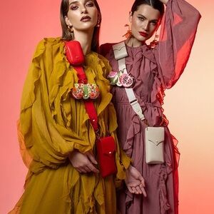 Any Di Stylish Croco Peach and Gold leather and Nylon Crossbody Phone Holder Set